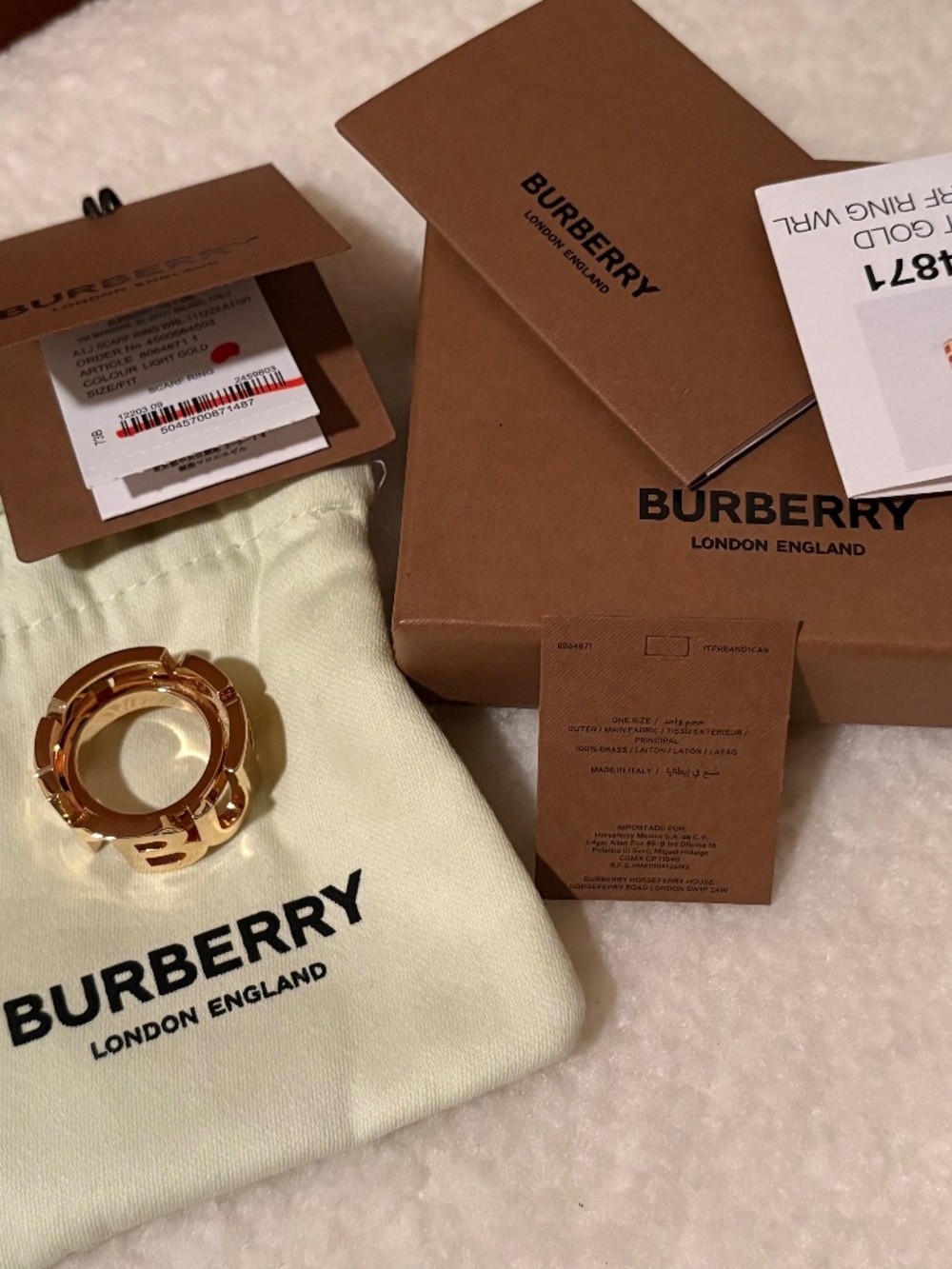 Burberry Scarf Ring in Golden Brass